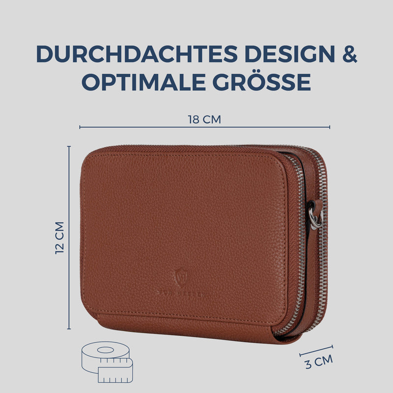 Geldbörse mit RFID-Schutz & 2 Hauptfächer zum Umhängen (Genarbt)