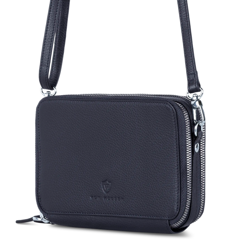 Geldbörse mit RFID-Schutz & 2 Hauptfächer zum Umhängen (Genarbt)