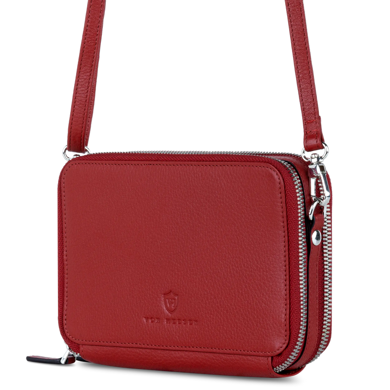 Geldbörse mit RFID-Schutz & 2 Hauptfächer zum Umhängen (Genarbt)