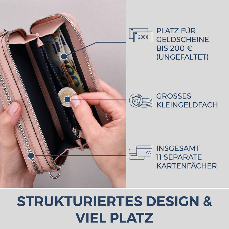 Geldbörse mit RFID-Schutz & 2 Hauptfächer zum Umhängen (Genarbt)