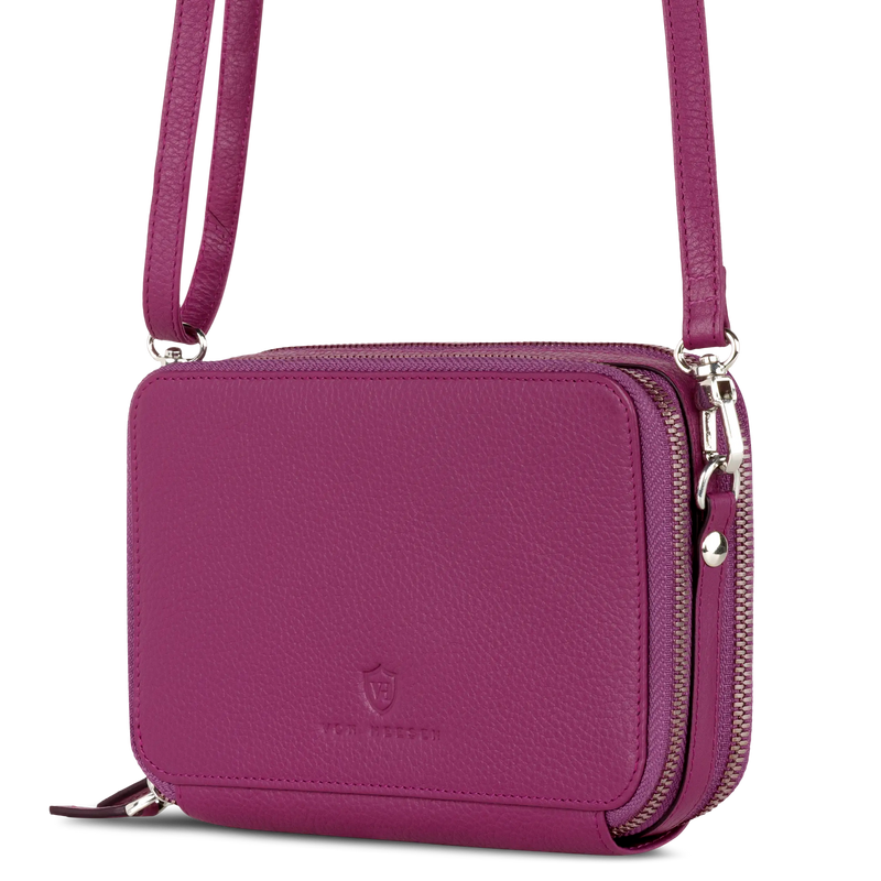 Geldbörse mit RFID-Schutz & 2 Hauptfächer zum Umhängen (Genarbt)