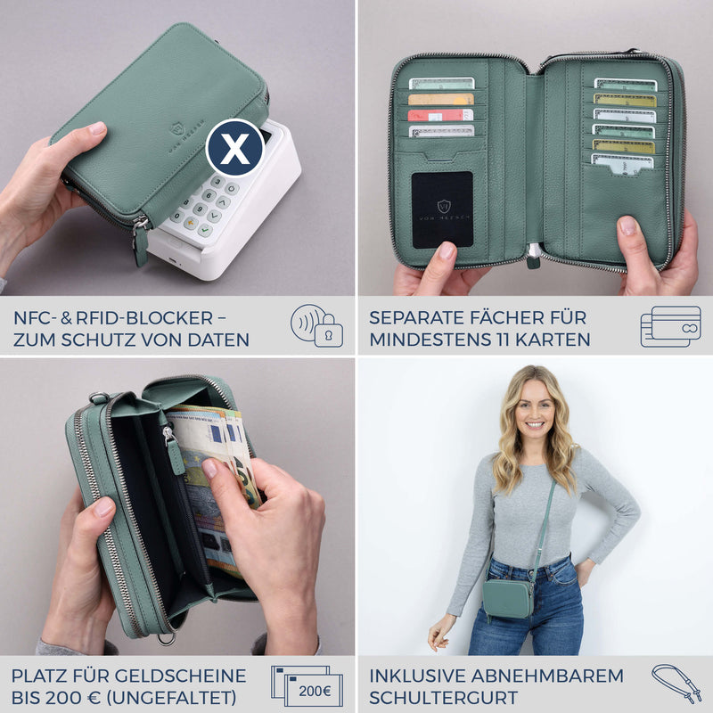 Geldbörse mit RFID-Schutz & 2 Hauptfächer zum Umhängen (Genarbt)