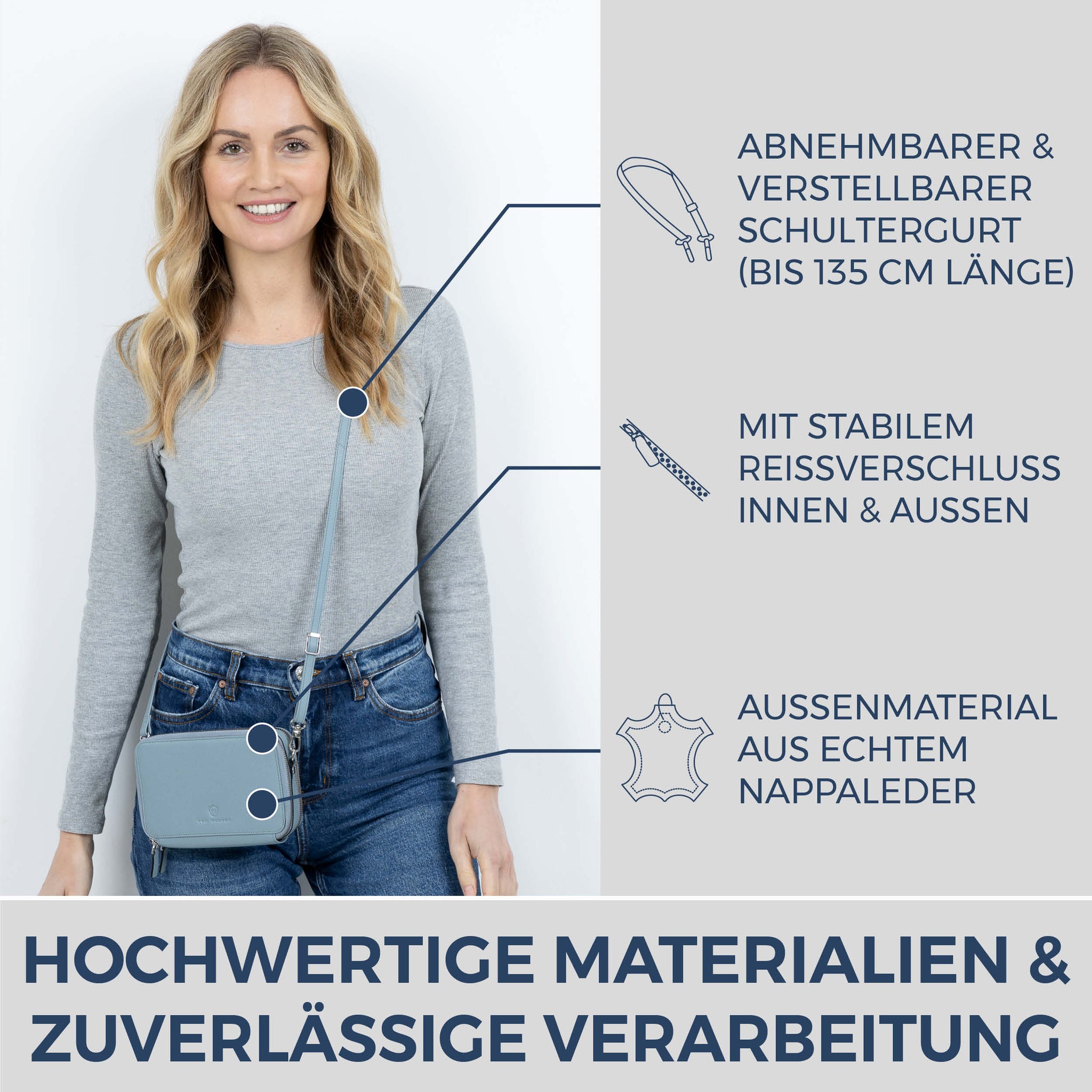 Geldbörse mit RFID-Schutz & 2 Hauptfächer zum Umhängen (Genarbt)