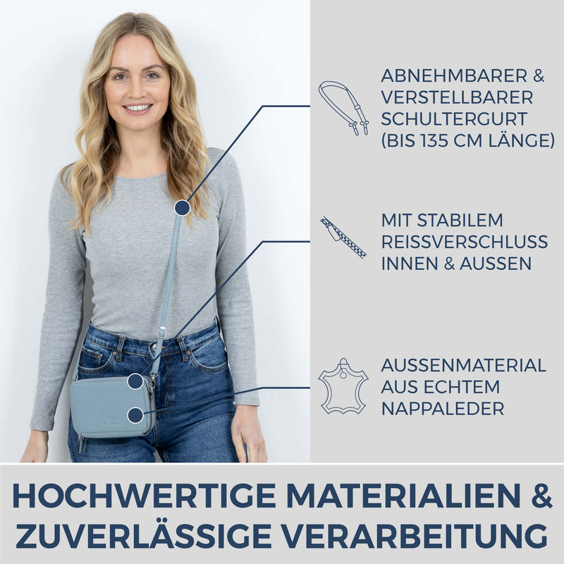 Geldbörse mit RFID-Schutz & 2 Hauptfächer zum Umhängen (Genarbt)