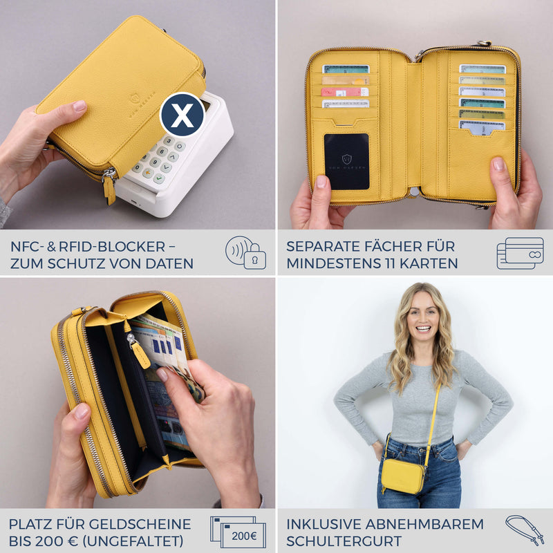 Geldbörse mit RFID-Schutz & 2 Hauptfächer zum Umhängen (Genarbt)