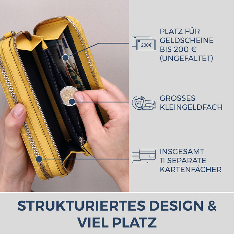 Geldbörse mit RFID-Schutz & 2 Hauptfächer zum Umhängen (Genarbt)