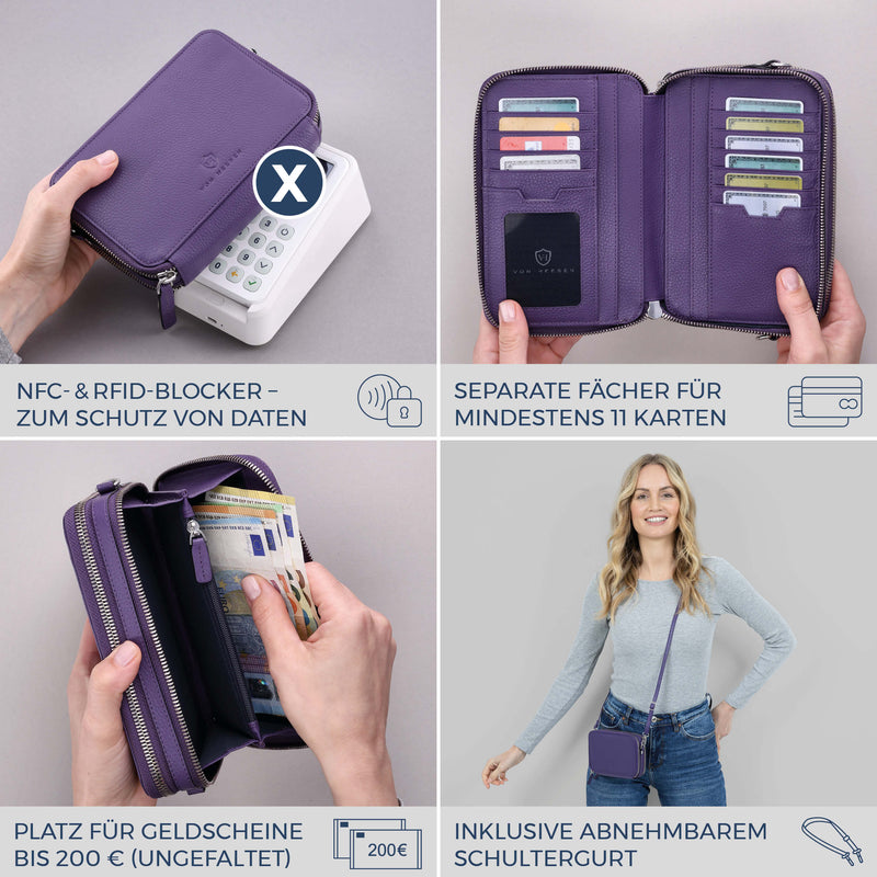 Geldbörse mit RFID-Schutz & 2 Hauptfächer zum Umhängen (Genarbt)