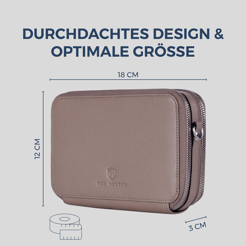 Geldbörse mit RFID-Schutz & 2 Hauptfächer zum Umhängen (Genarbt)