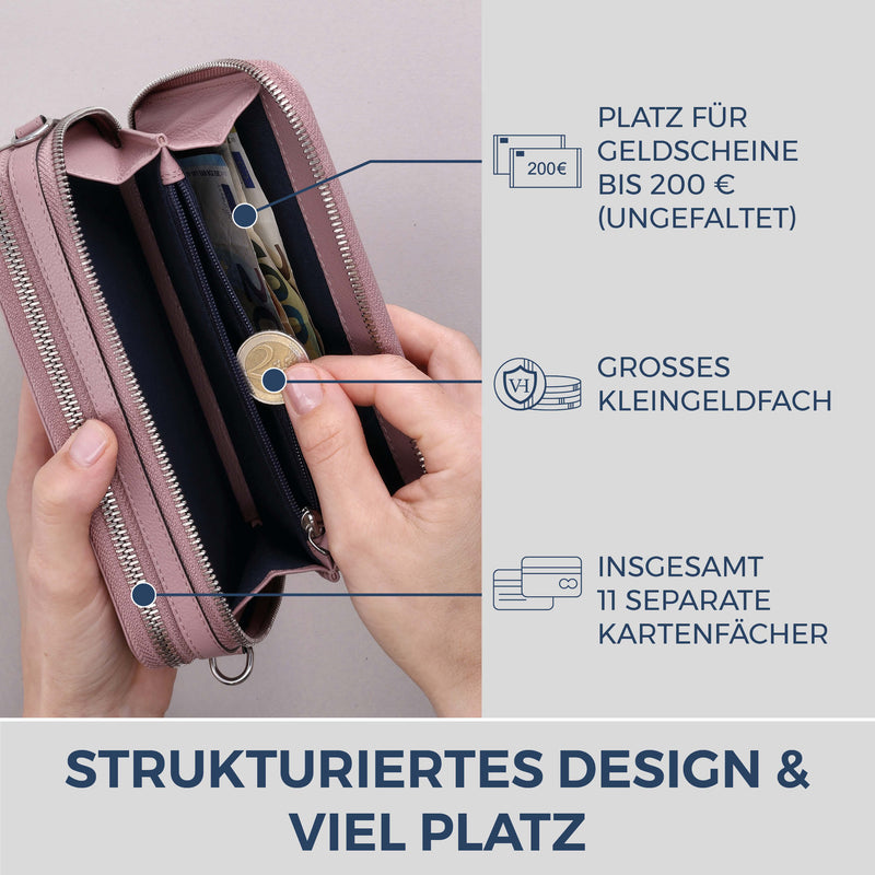 Geldbörse mit RFID-Schutz & 2 Hauptfächer zum Umhängen (Genarbt)