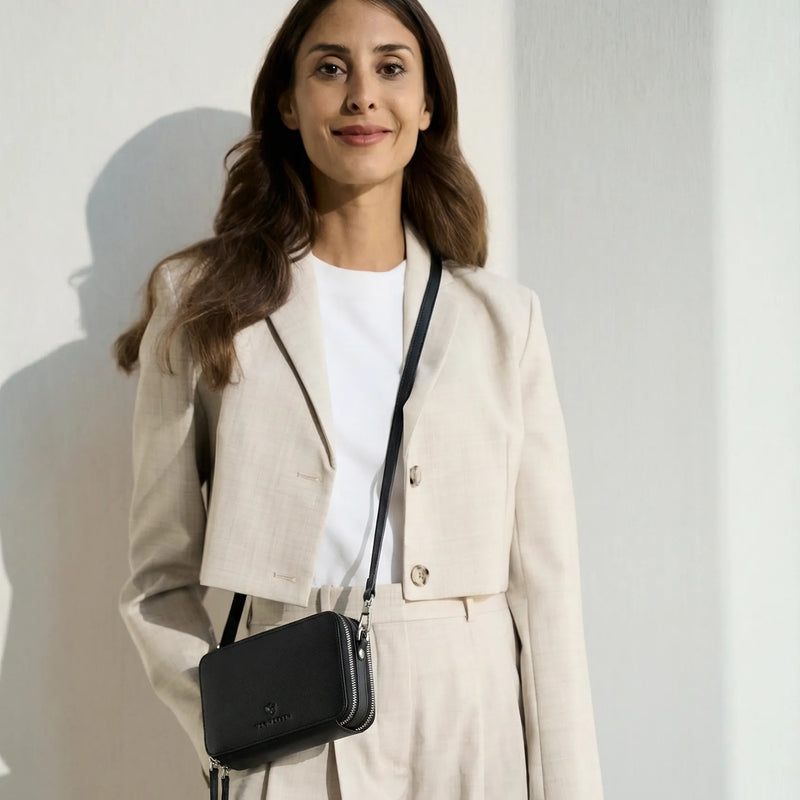 Geldbörse mit RFID-Schutz & 2 Hauptfächer zum Umhängen (Saffiano)