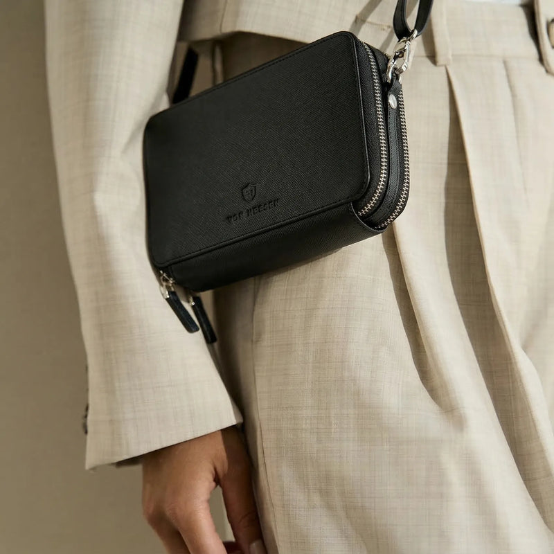 Geldbörse mit RFID-Schutz & 2 Hauptfächer zum Umhängen (Saffiano)