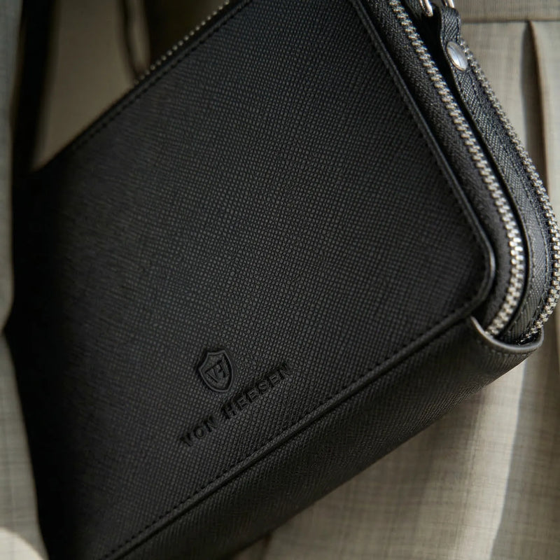 Geldbörse mit RFID-Schutz & 2 Hauptfächer zum Umhängen (Saffiano)