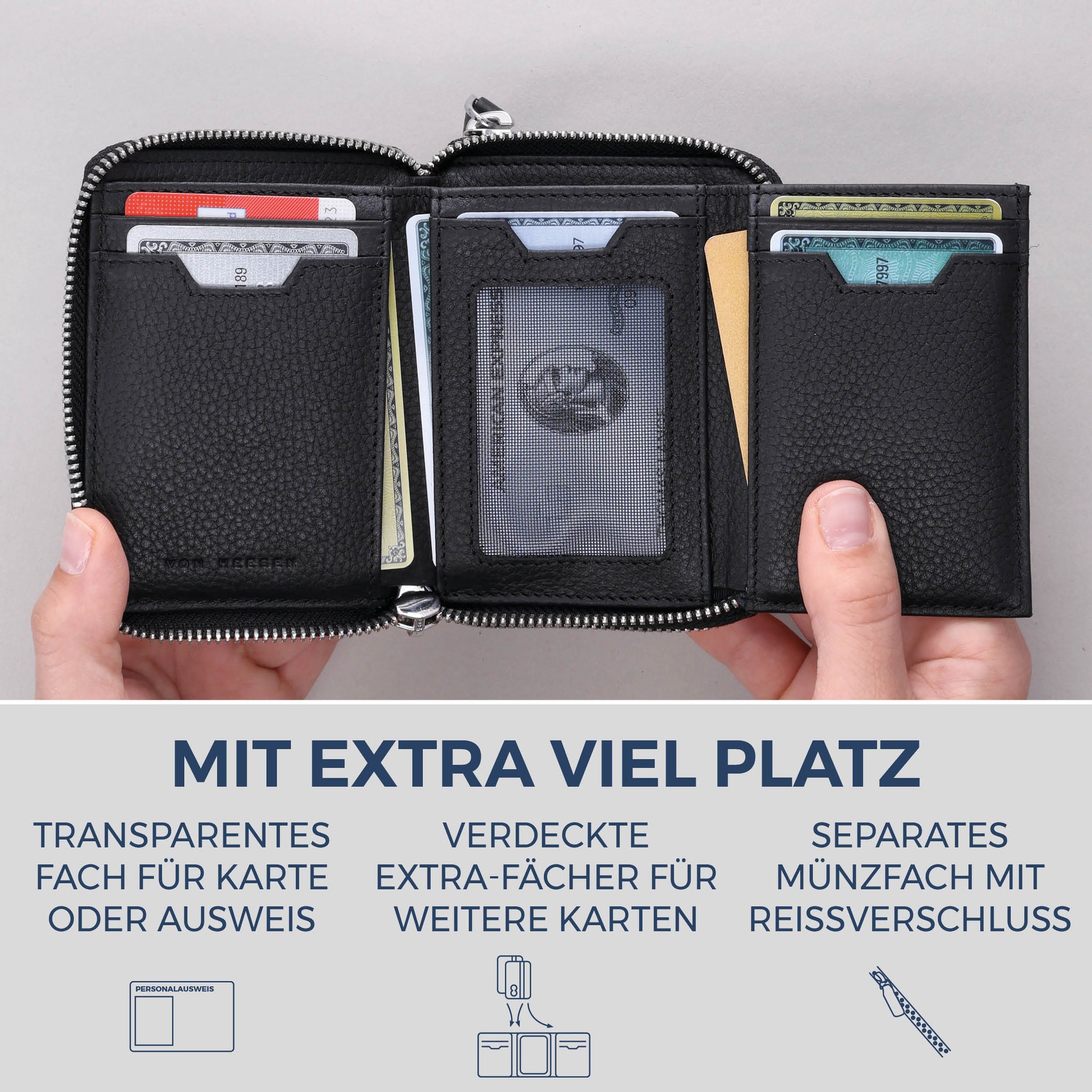 Mini-Geldbörse mit RFID-Schutz und 2 Hauptfächern (Genarbt)