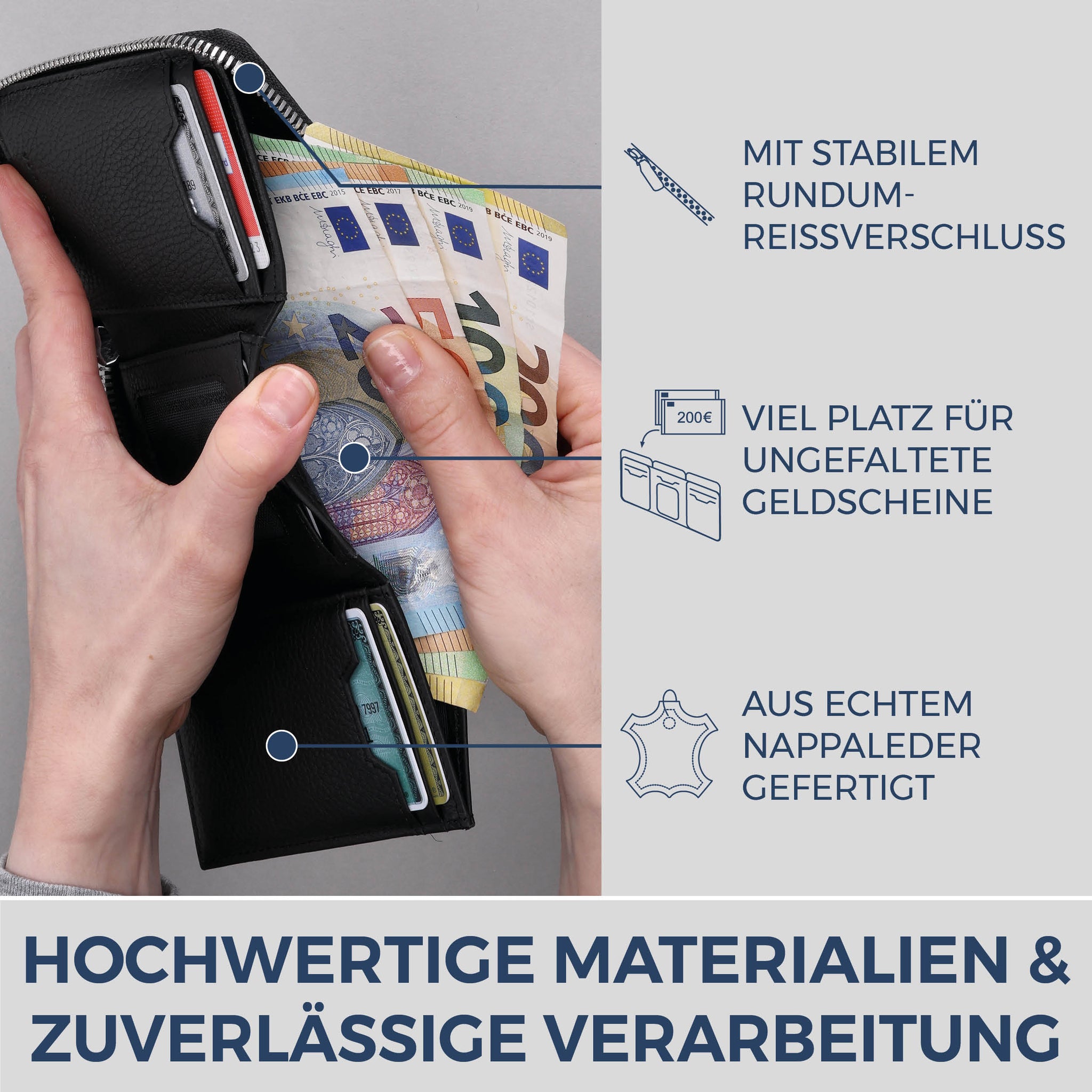 Mini-Geldbörse mit RFID-Schutz und 2 Hauptfächern (Genarbt)