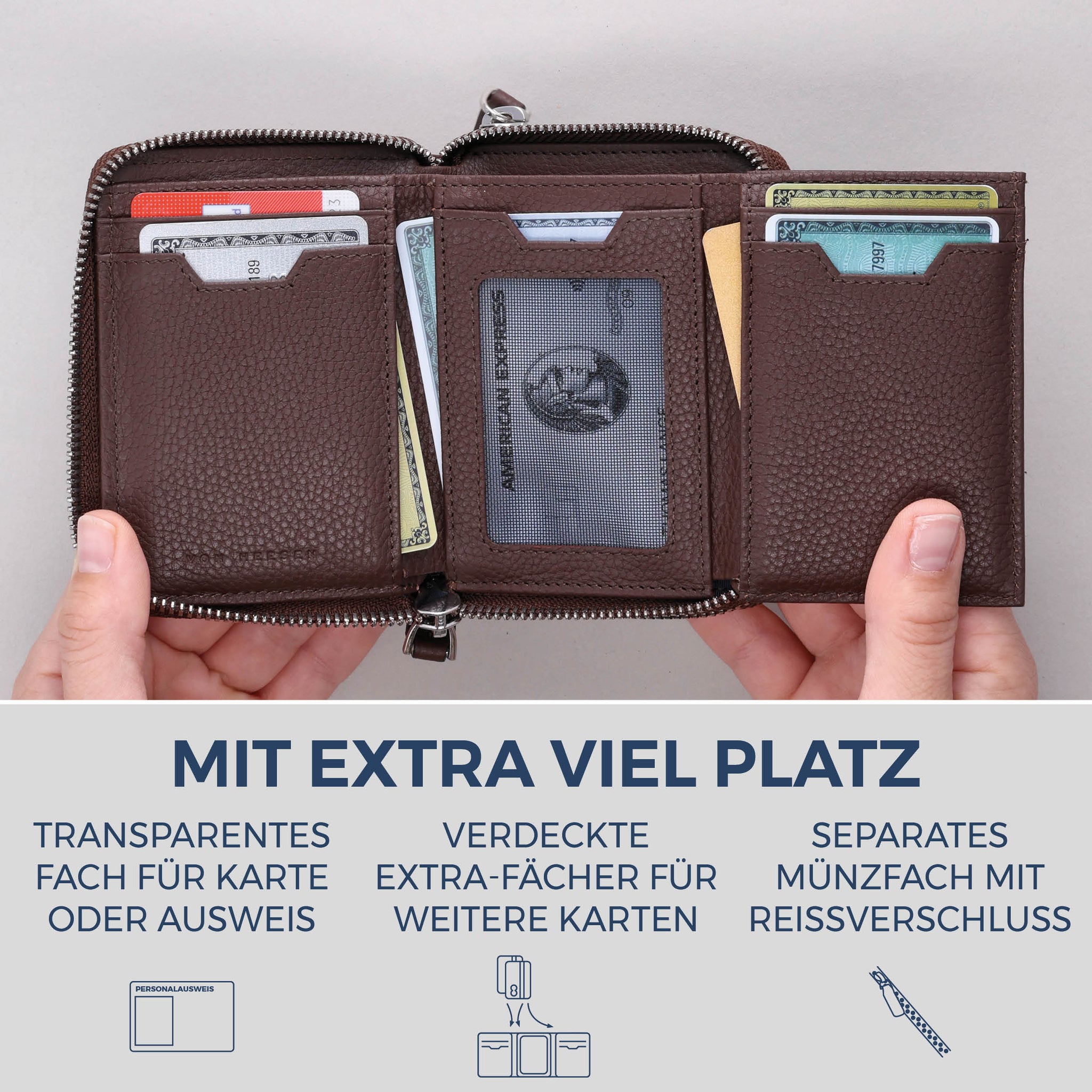 Mini-Geldbörse mit RFID-Schutz und 2 Hauptfächern (Genarbt)