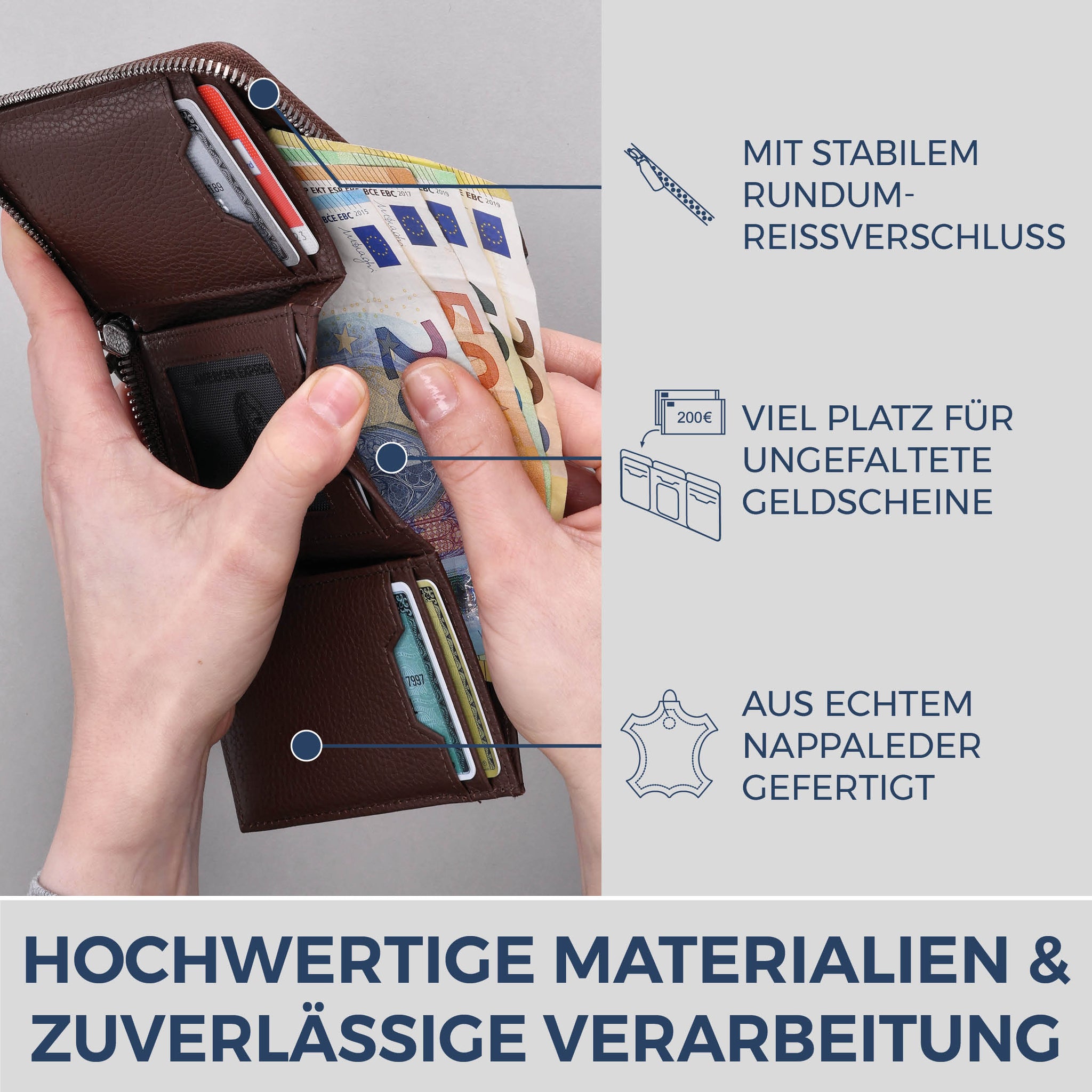 Mini-Geldbörse mit RFID-Schutz und 2 Hauptfächern (Genarbt)