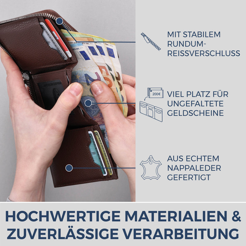 Mini-Geldbörse mit RFID-Schutz und 2 Hauptfächern (Genarbt)