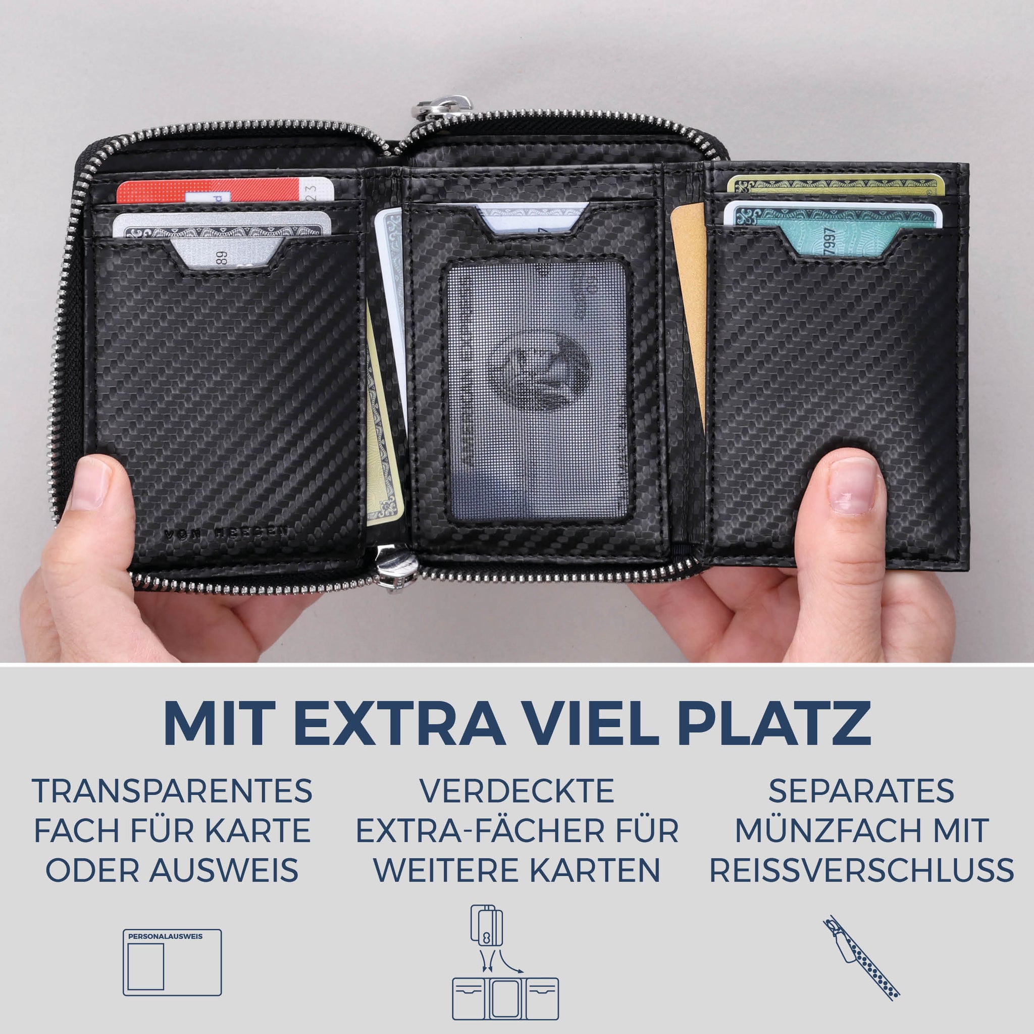 Mini-Geldbörse mit RFID-Schutz und 2 Hauptfächern (Carbon)