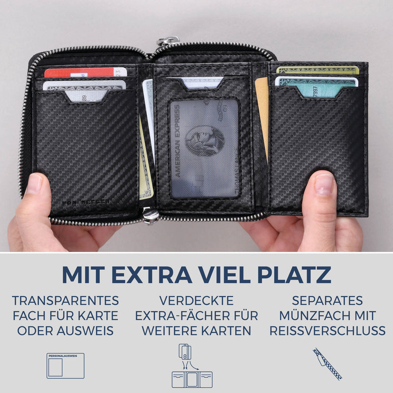 Mini-Geldbörse mit RFID-Schutz und 2 Hauptfächern (Carbon)
