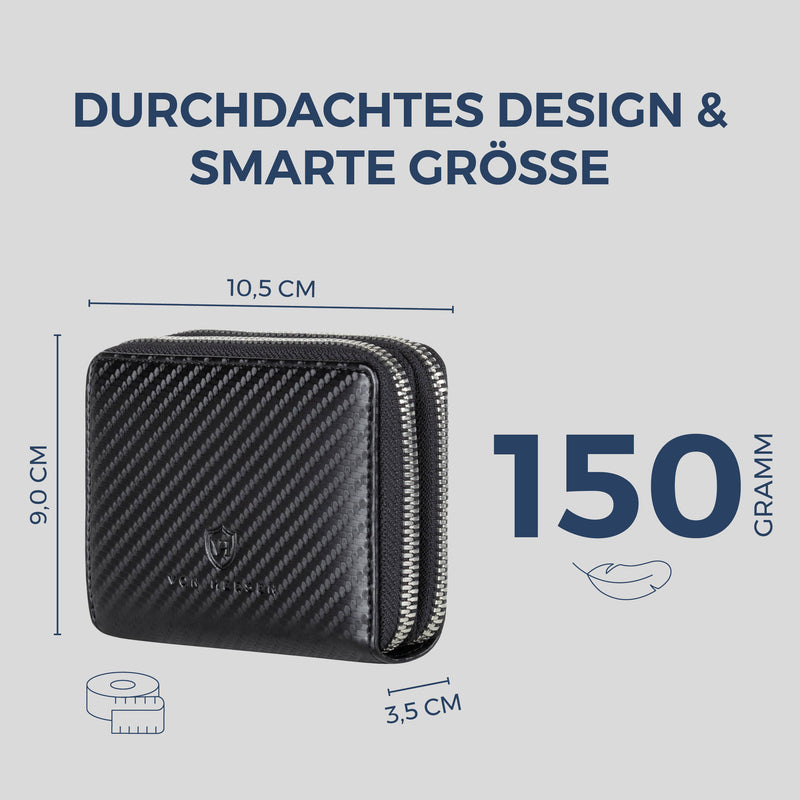 Mini-Geldbörse mit RFID-Schutz und 2 Hauptfächern (Carbon)