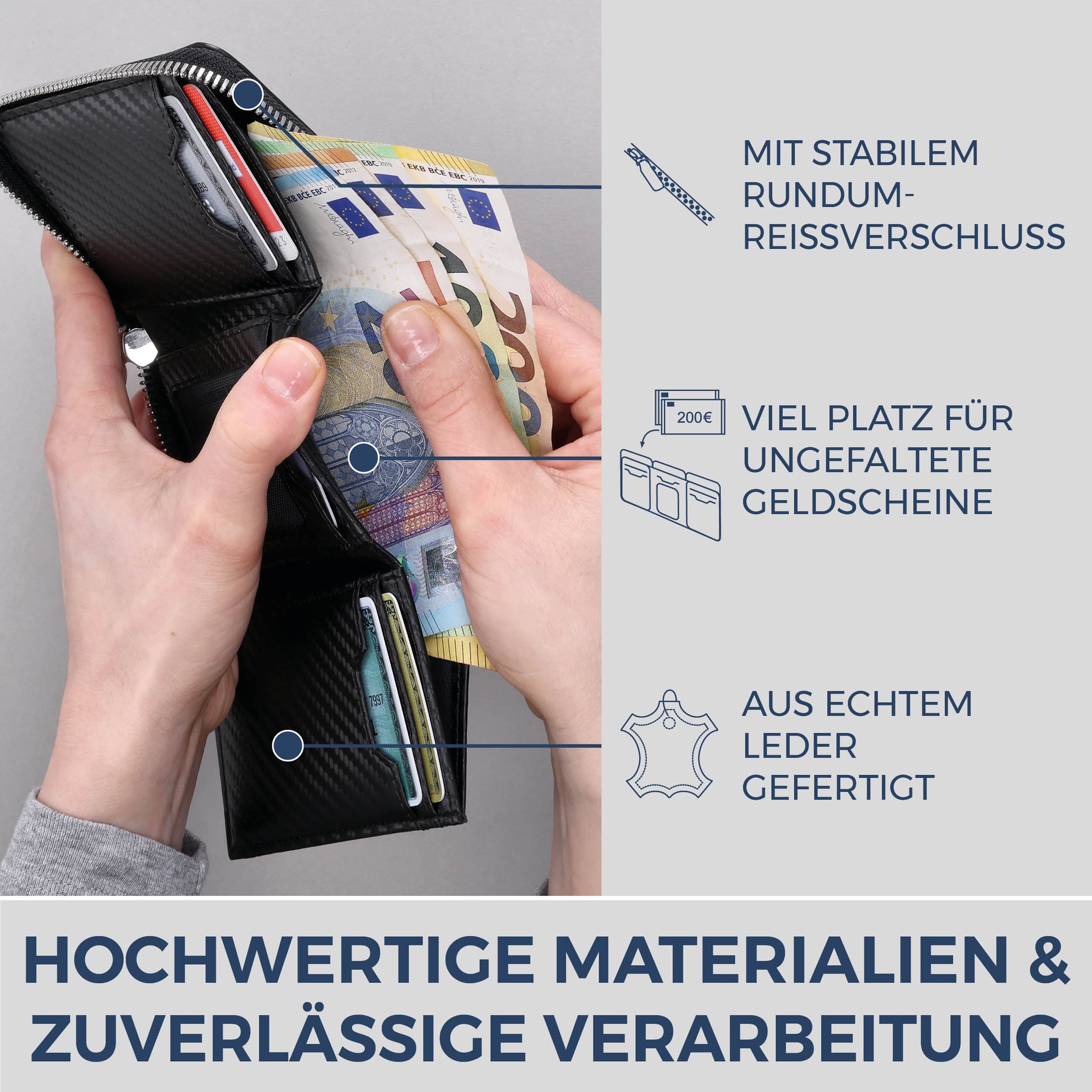 Mini-Geldbörse mit RFID-Schutz und 2 Hauptfächern (Carbon)