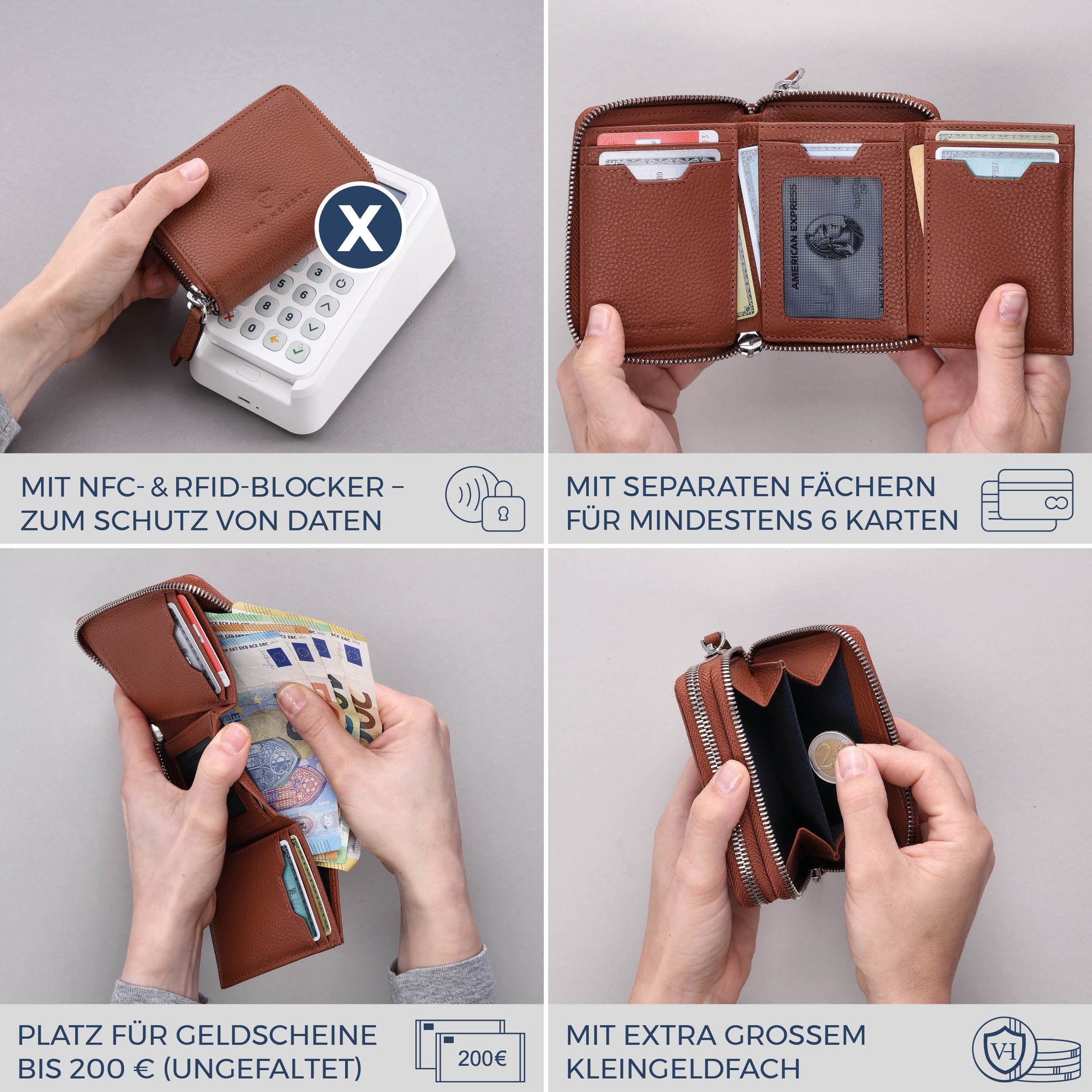 Mini-Geldbörse mit RFID-Schutz und 2 Hauptfächern (Genarbt)