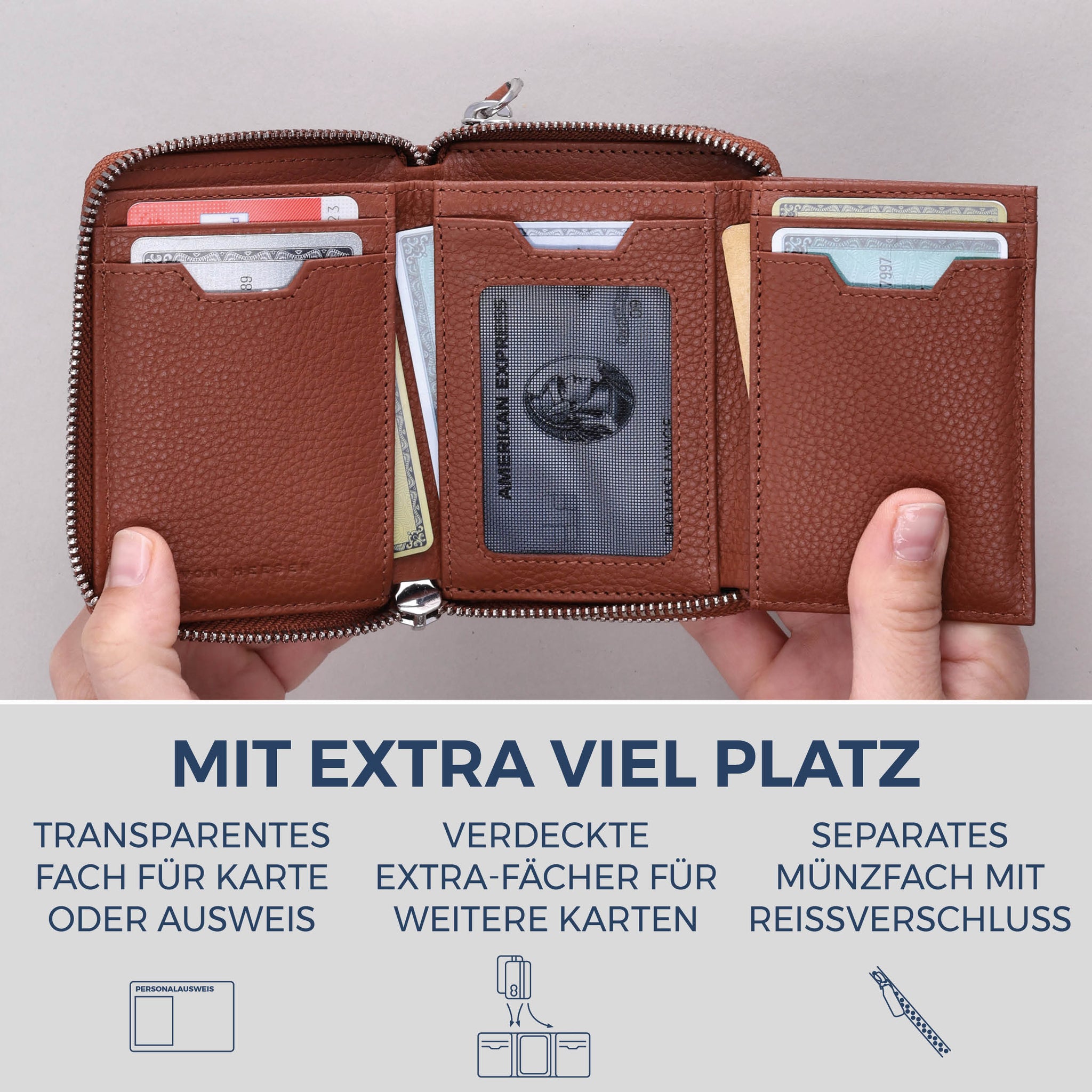 Mini-Geldbörse mit RFID-Schutz und 2 Hauptfächern (Genarbt)