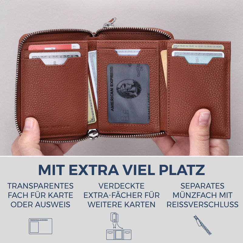 Mini-Geldbörse mit RFID-Schutz und 2 Hauptfächern (Genarbt)