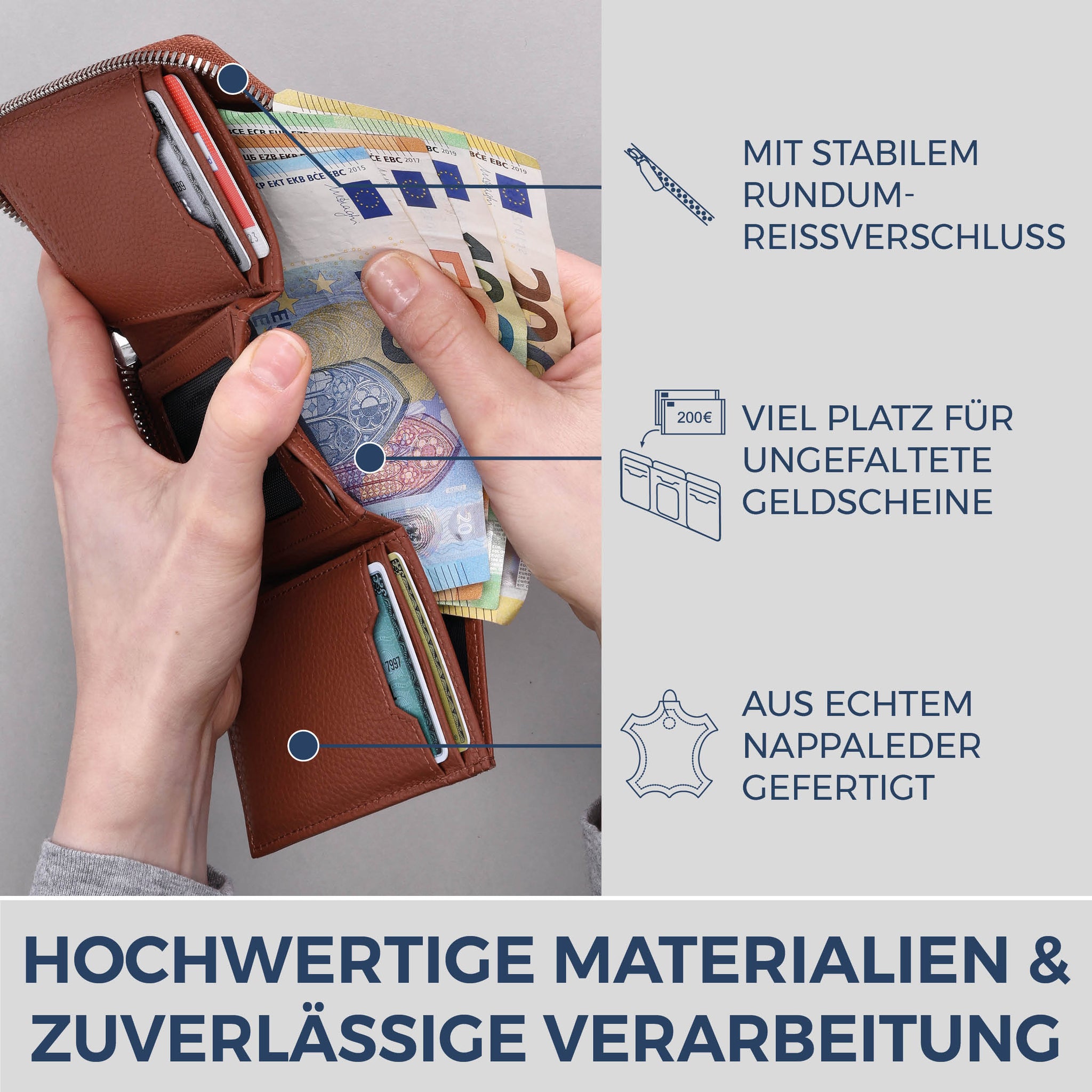Mini-Geldbörse mit RFID-Schutz und 2 Hauptfächern (Genarbt)