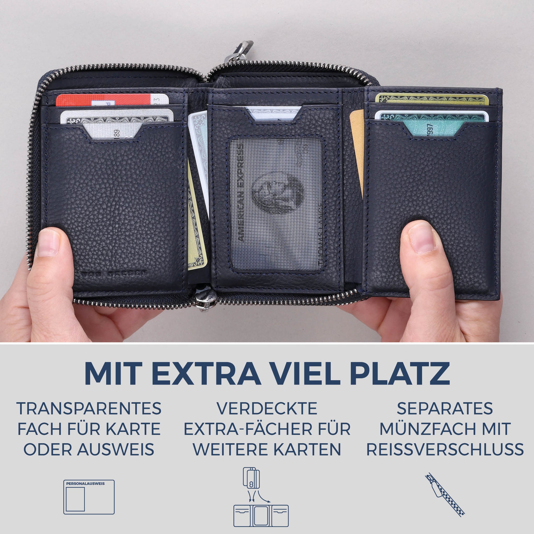 Mini-Geldbörse mit RFID-Schutz und 2 Hauptfächern (Genarbt)