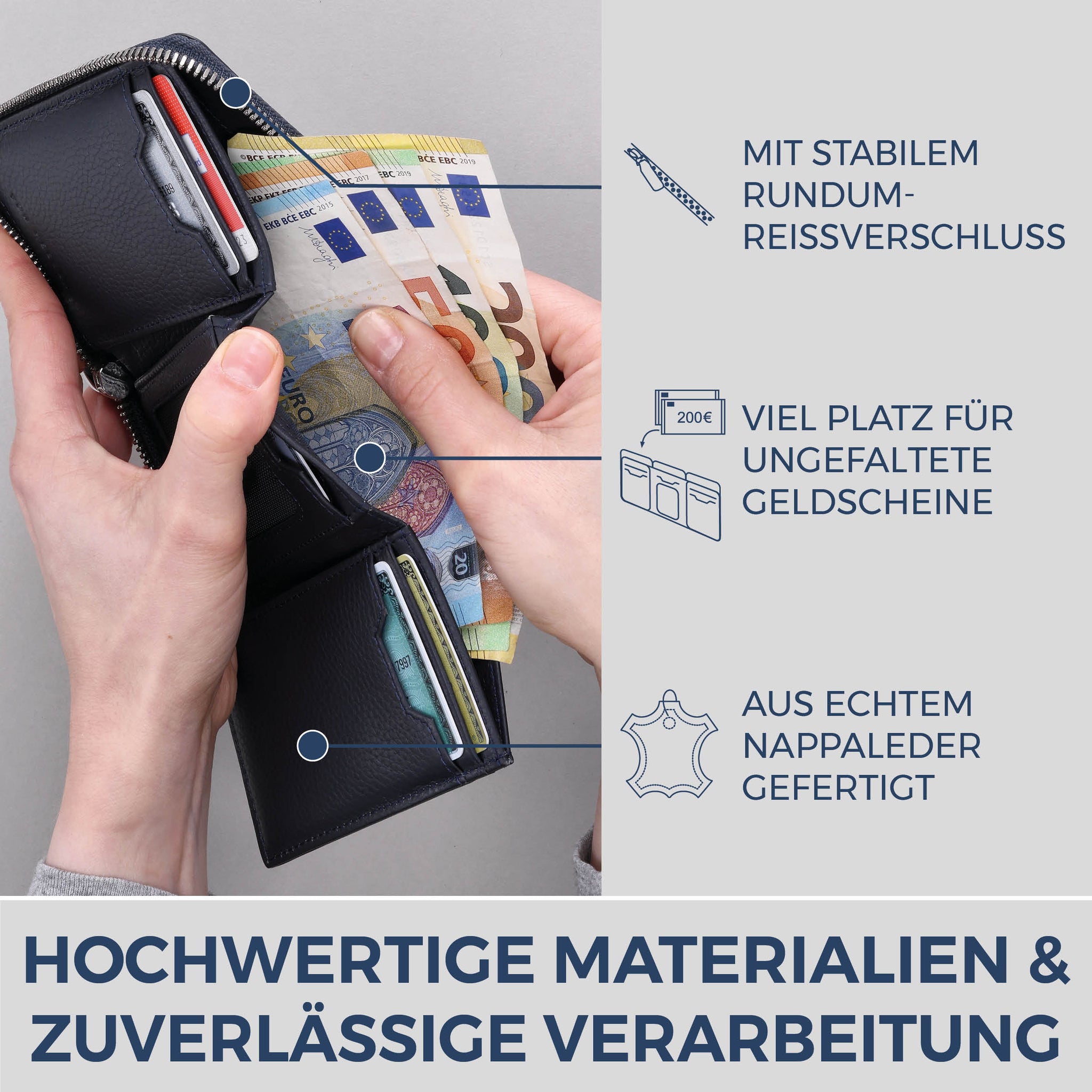 Mini-Geldbörse mit RFID-Schutz und 2 Hauptfächern (Genarbt)