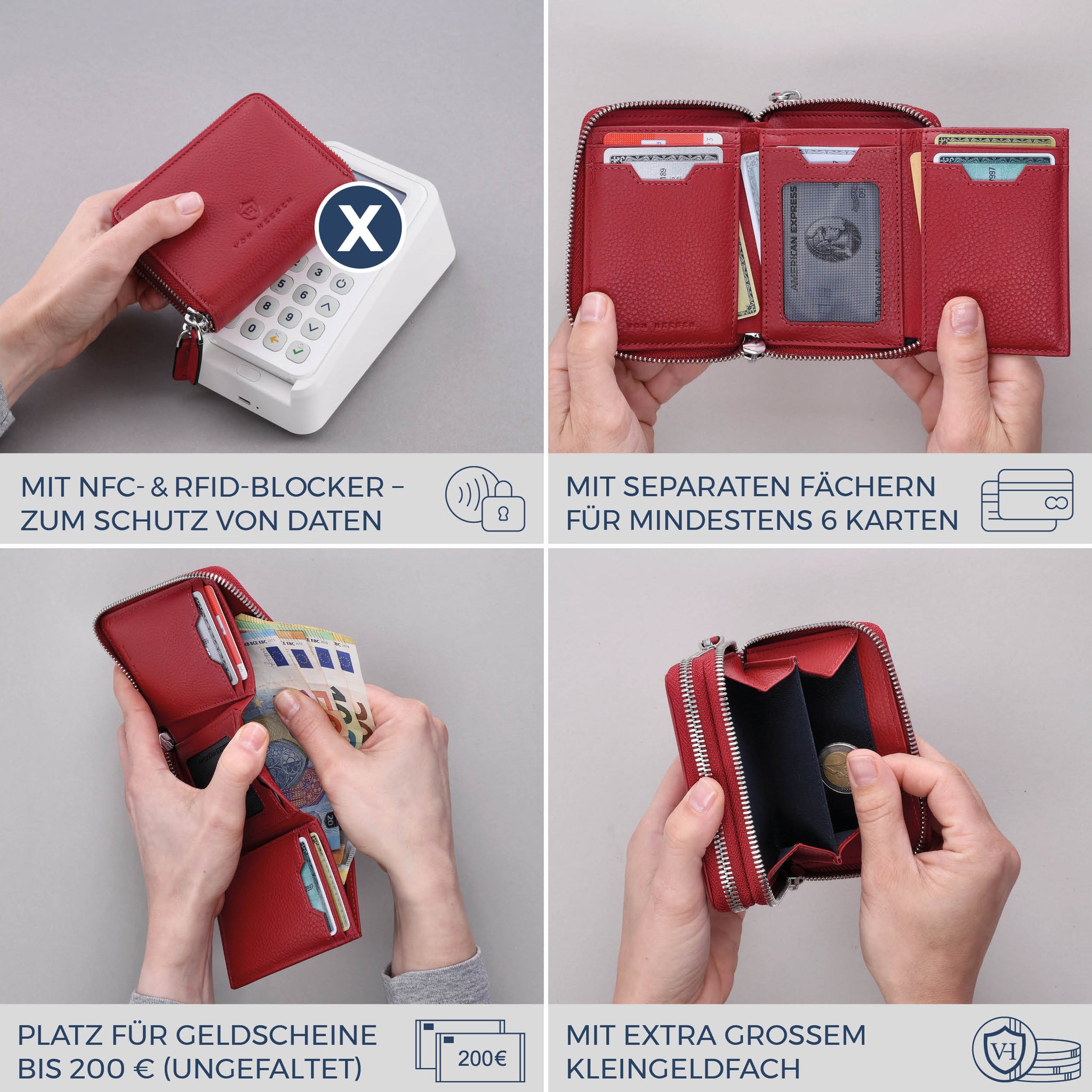 Mini-Geldbörse mit RFID-Schutz und 2 Hauptfächern (Genarbt)