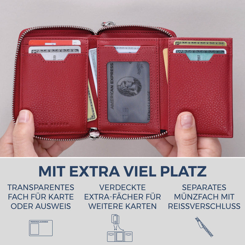 Mini-Geldbörse mit RFID-Schutz und 2 Hauptfächern (Genarbt)