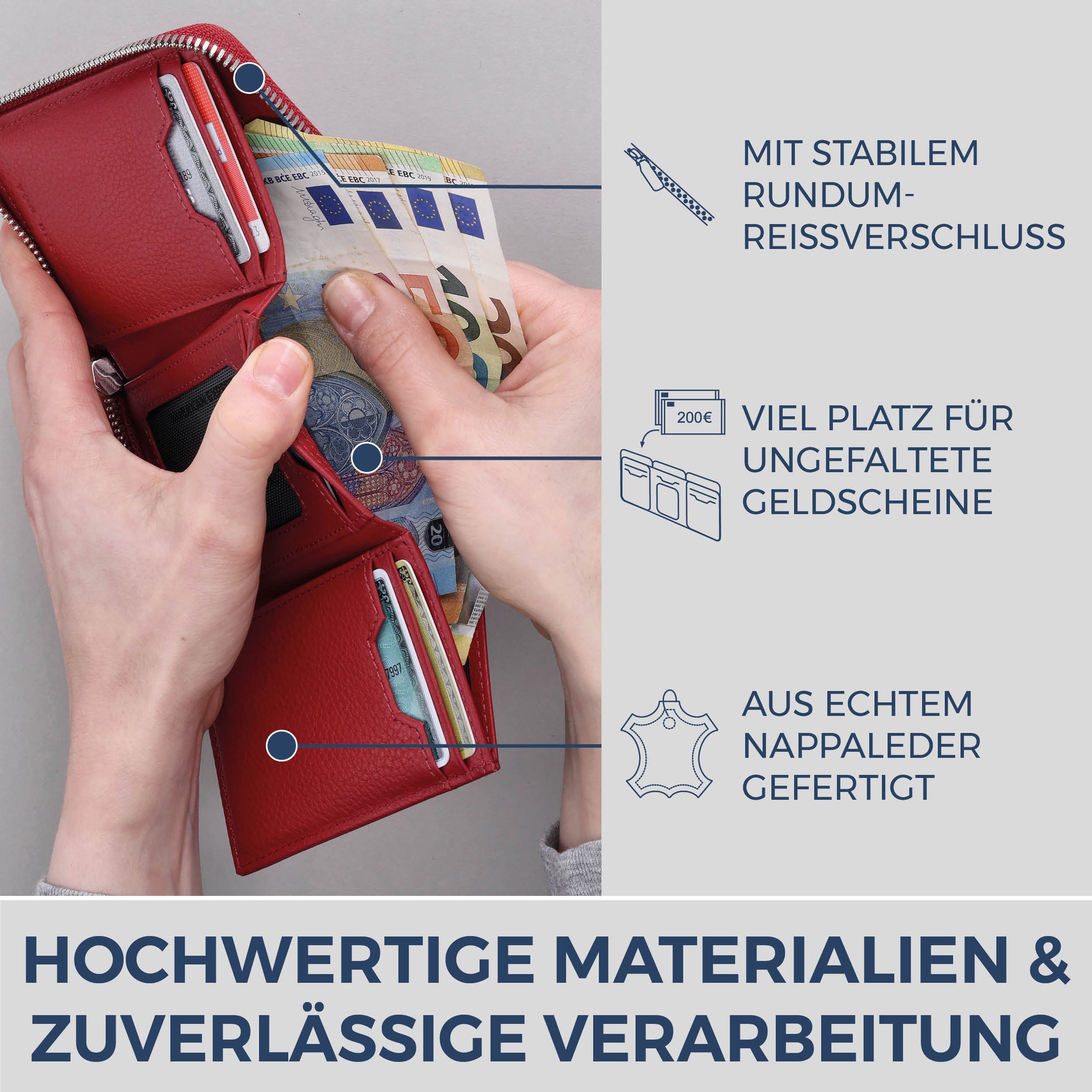 Mini-Geldbörse mit RFID-Schutz und 2 Hauptfächern (Genarbt)