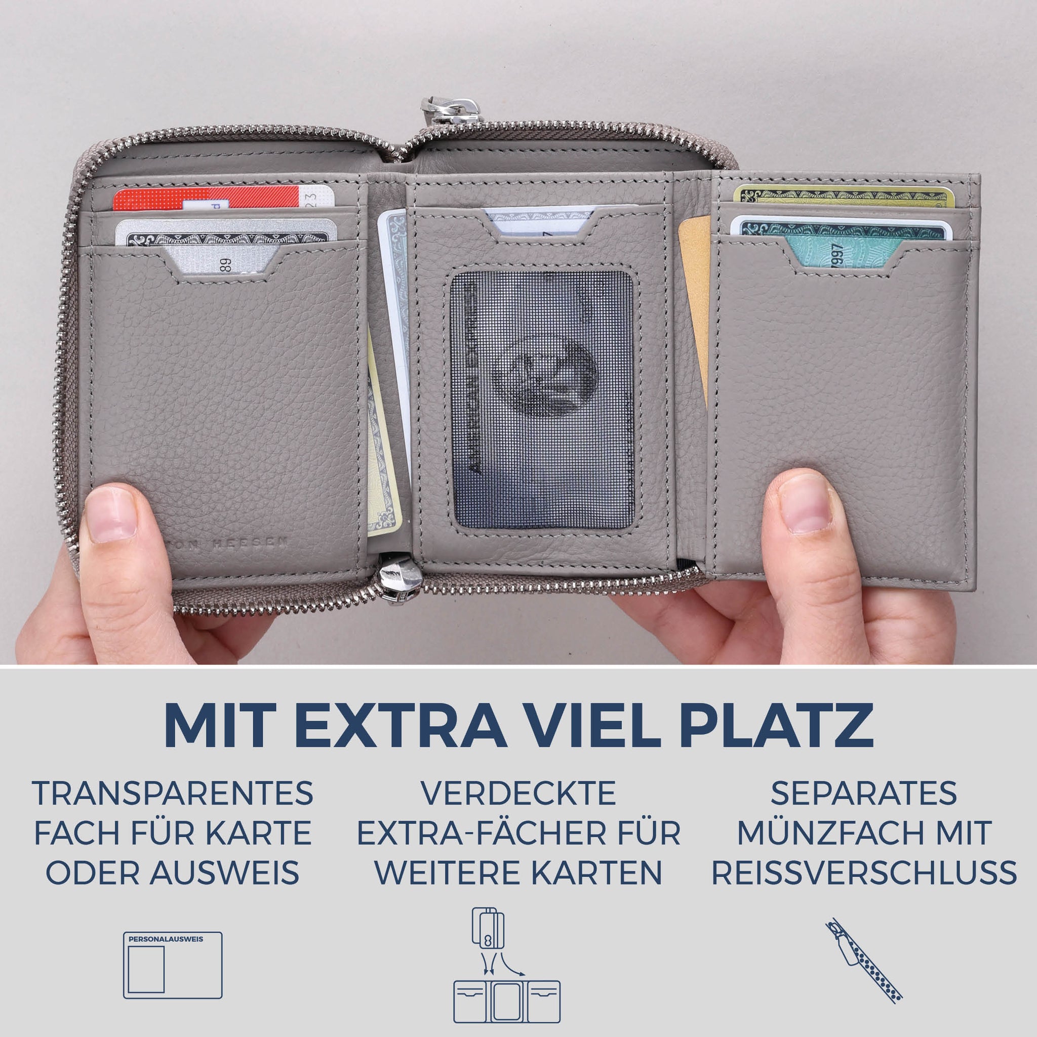 Mini-Geldbörse mit RFID-Schutz und 2 Hauptfächern (Genarbt)
