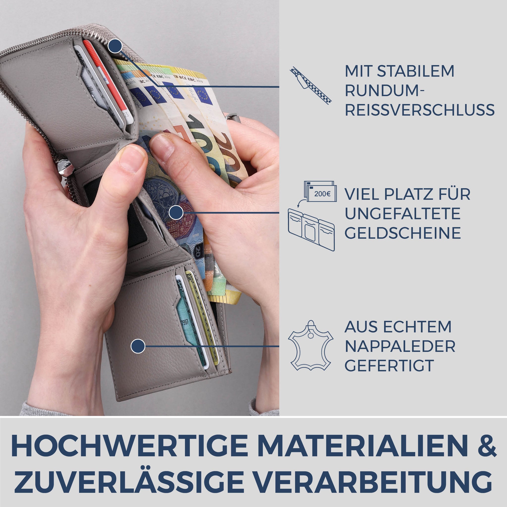 Mini-Geldbörse mit RFID-Schutz und 2 Hauptfächern (Genarbt)