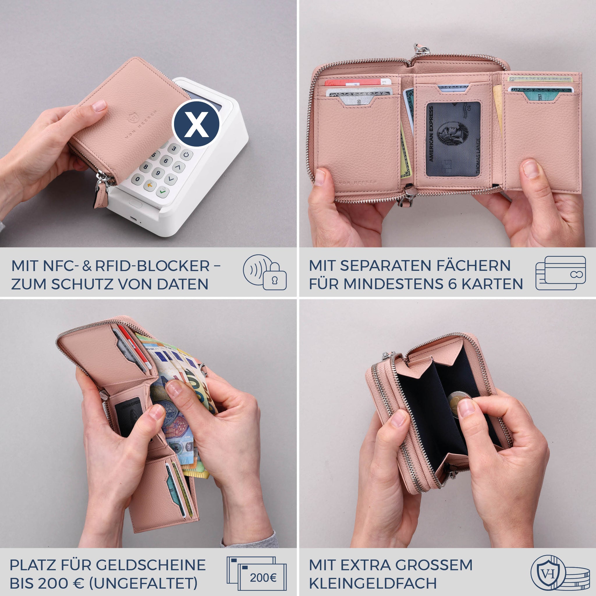 Mini-Geldbörse mit RFID-Schutz und 2 Hauptfächern (Genarbt)