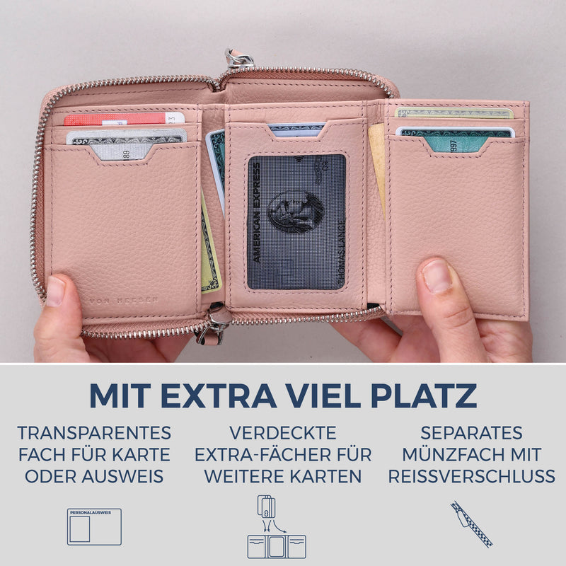 Mini-Geldbörse mit RFID-Schutz und 2 Hauptfächern (Genarbt)