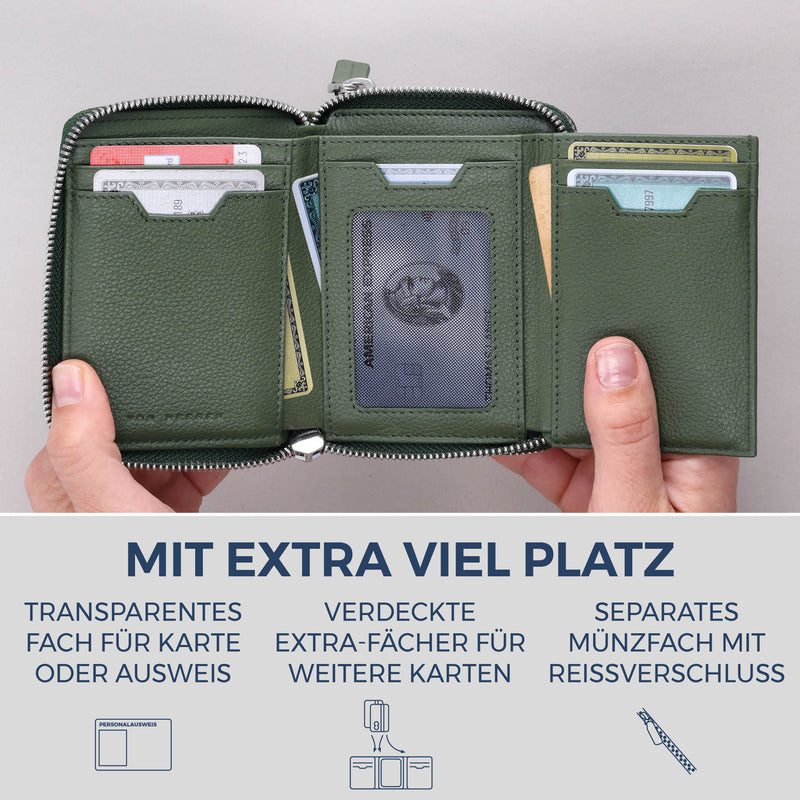 Mini-Geldbörse mit RFID-Schutz und 2 Hauptfächern (Genarbt)
