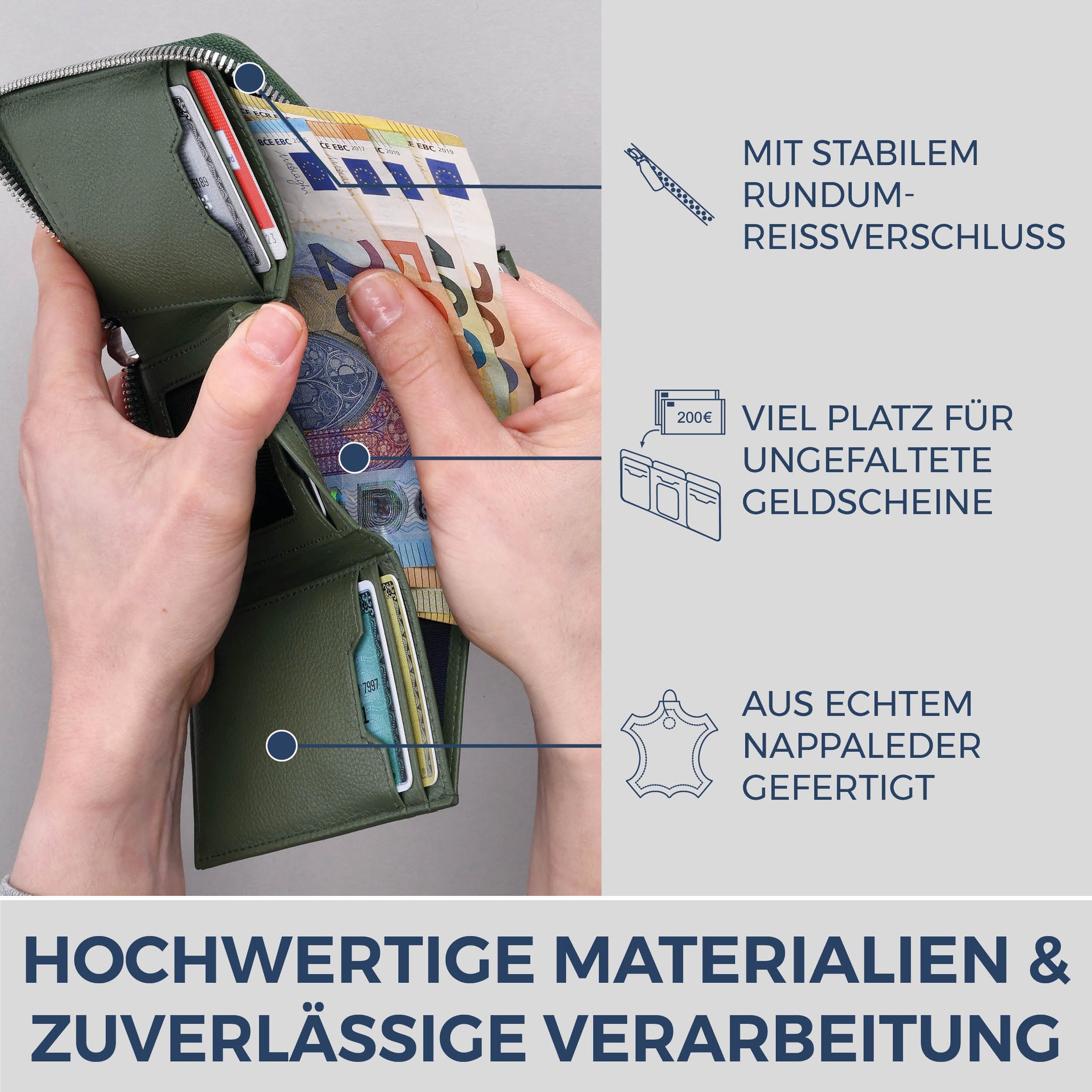 Mini-Geldbörse mit RFID-Schutz und 2 Hauptfächern (Genarbt)