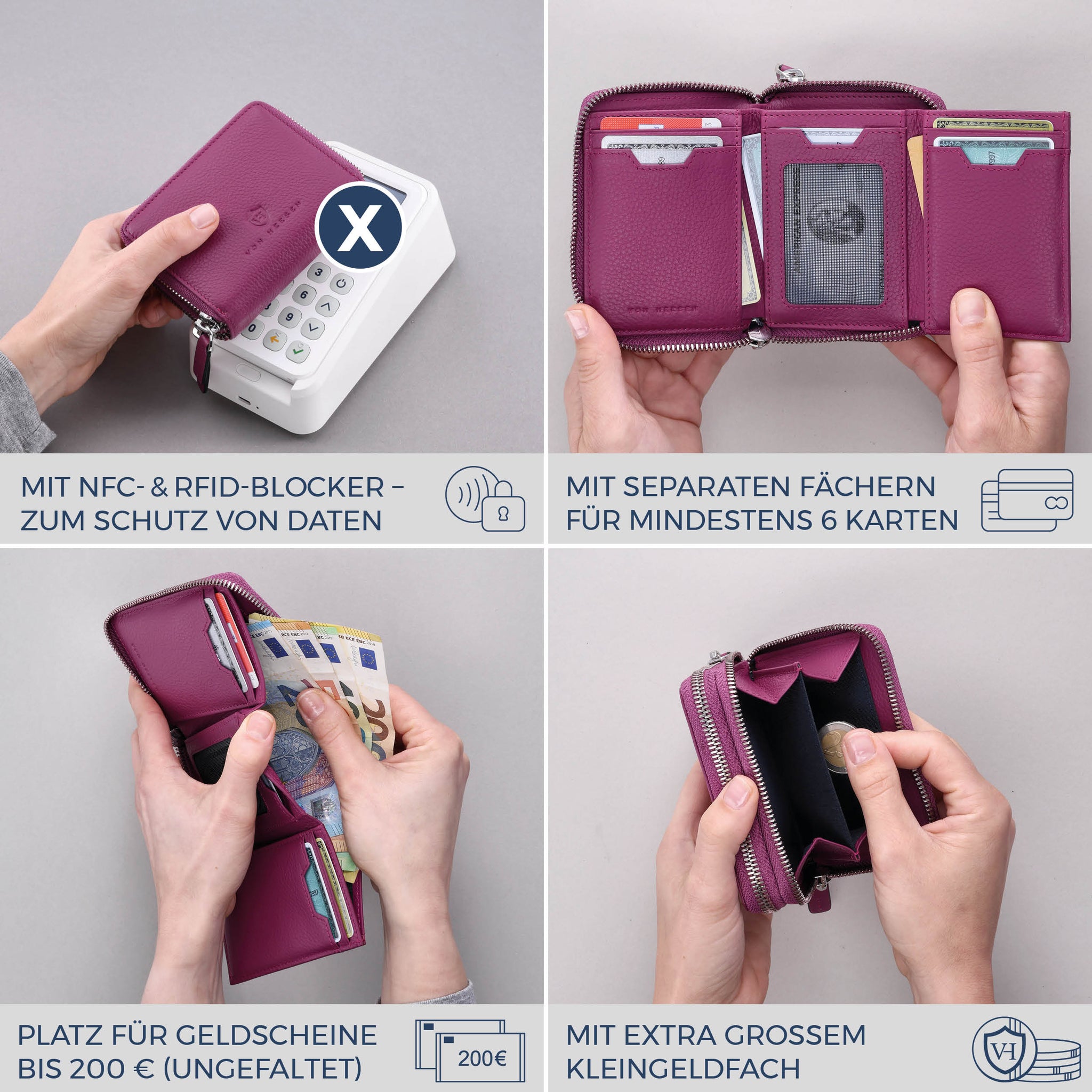 Mini-Geldbörse mit RFID-Schutz und 2 Hauptfächern (Genarbt)