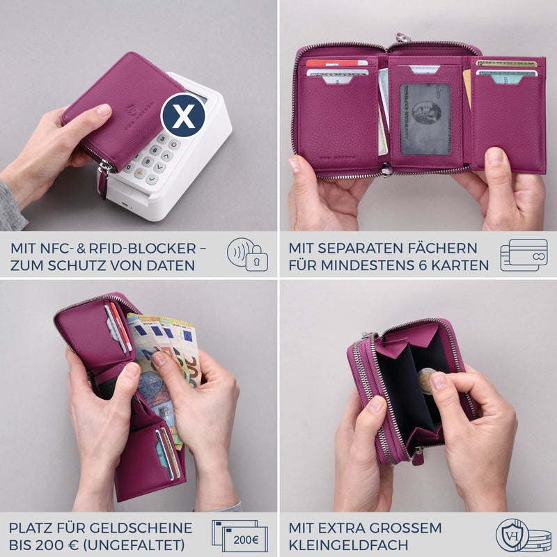 Mini-Geldbörse mit RFID-Schutz und 2 Hauptfächern (Genarbt)