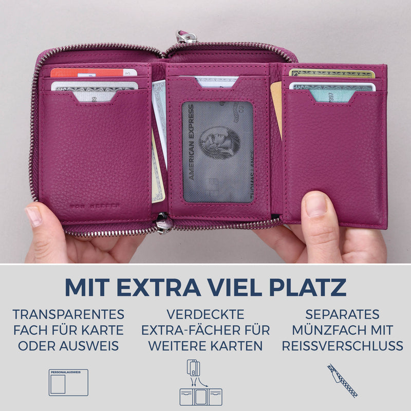 Mini-Geldbörse mit RFID-Schutz und 2 Hauptfächern (Genarbt)