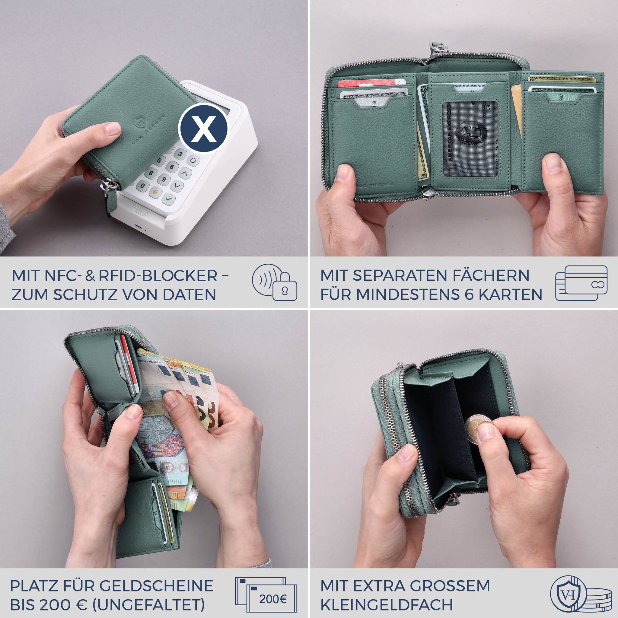 Mini-Geldbörse mit RFID-Schutz und 2 Hauptfächern (Genarbt)