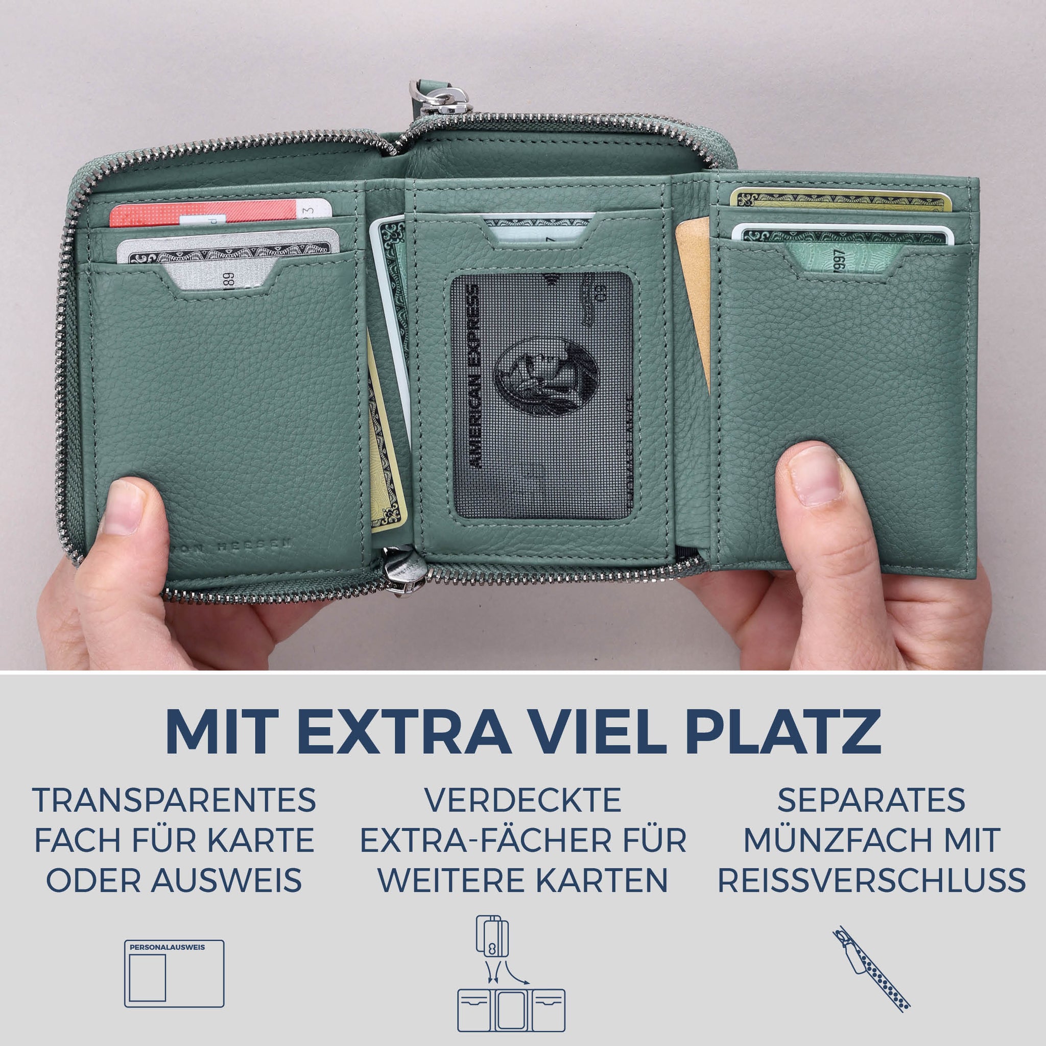 Mini-Geldbörse mit RFID-Schutz und 2 Hauptfächern (Genarbt)