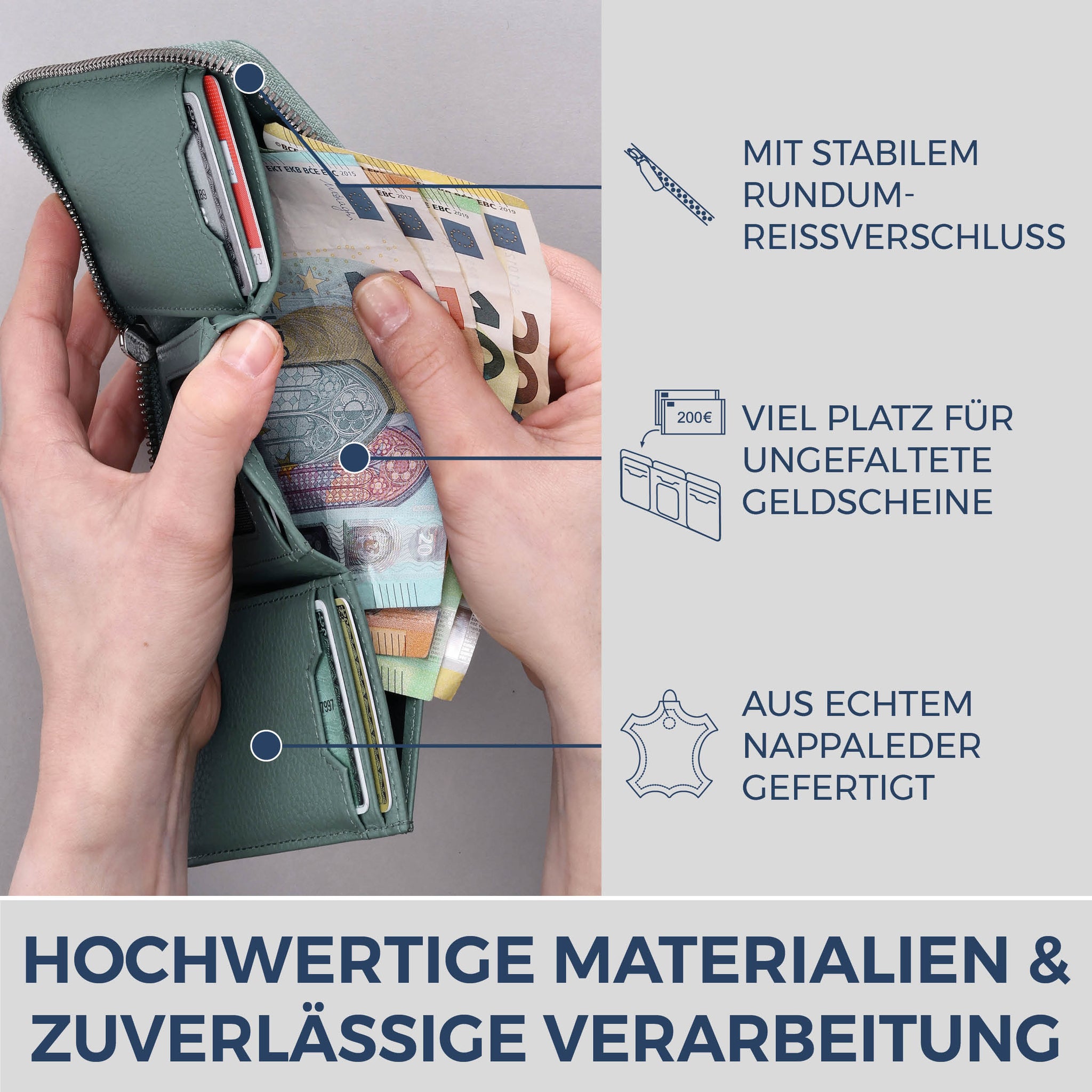 Mini-Geldbörse mit RFID-Schutz und 2 Hauptfächern (Genarbt)