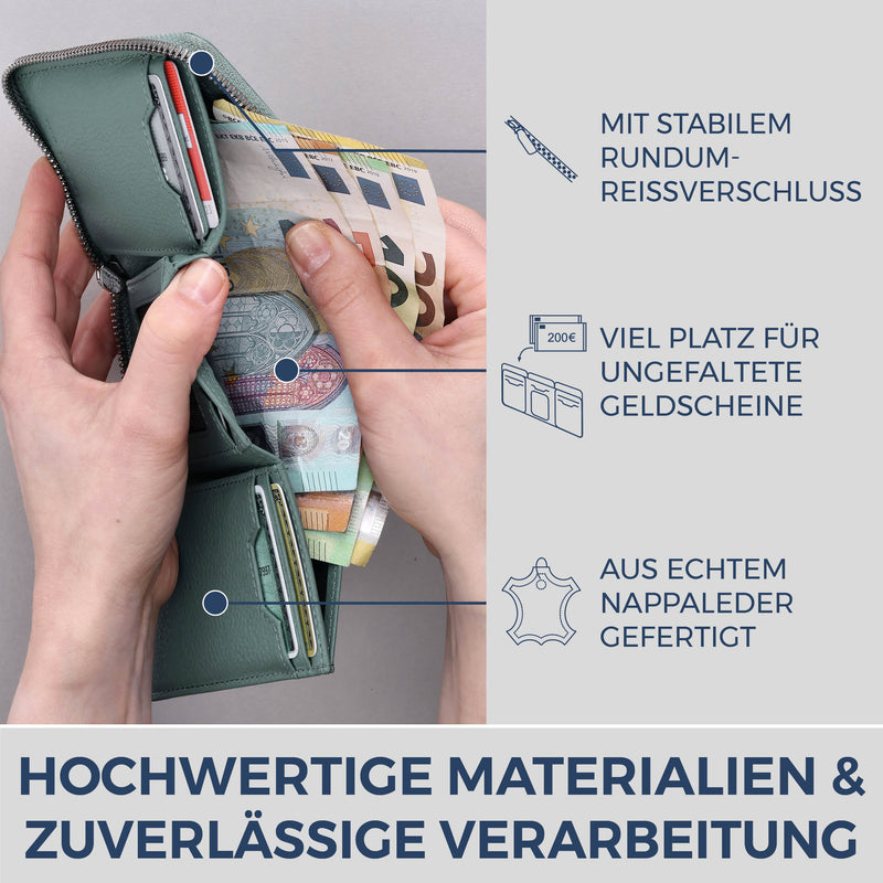 Mini-Geldbörse mit RFID-Schutz und 2 Hauptfächern (Genarbt)
