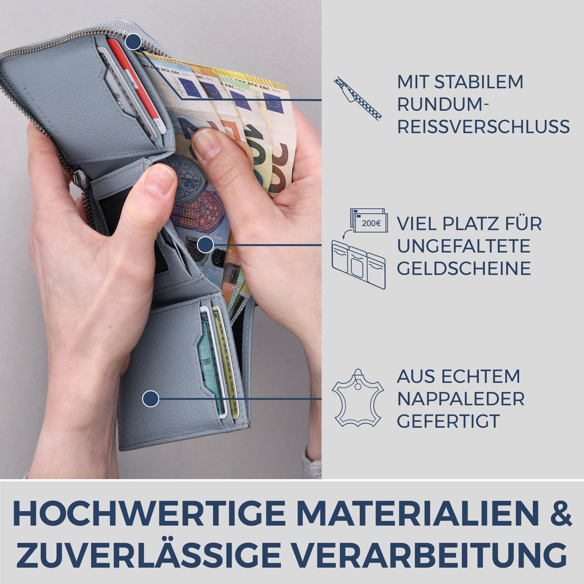 Mini-Geldbörse mit RFID-Schutz und 2 Hauptfächern (Genarbt)