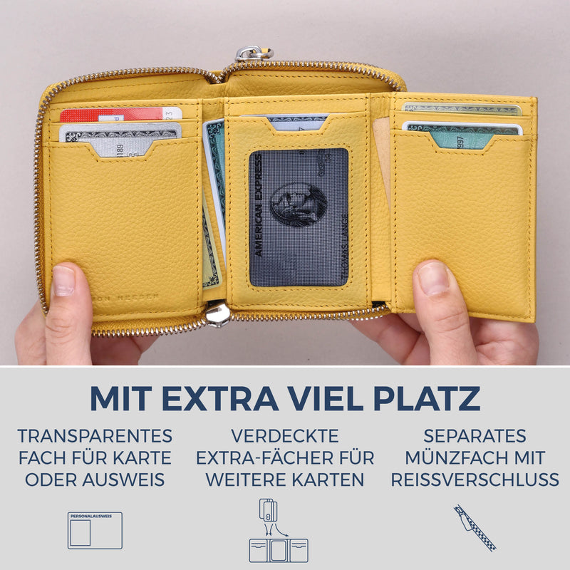 Mini-Geldbörse mit RFID-Schutz und 2 Hauptfächern (Genarbt)