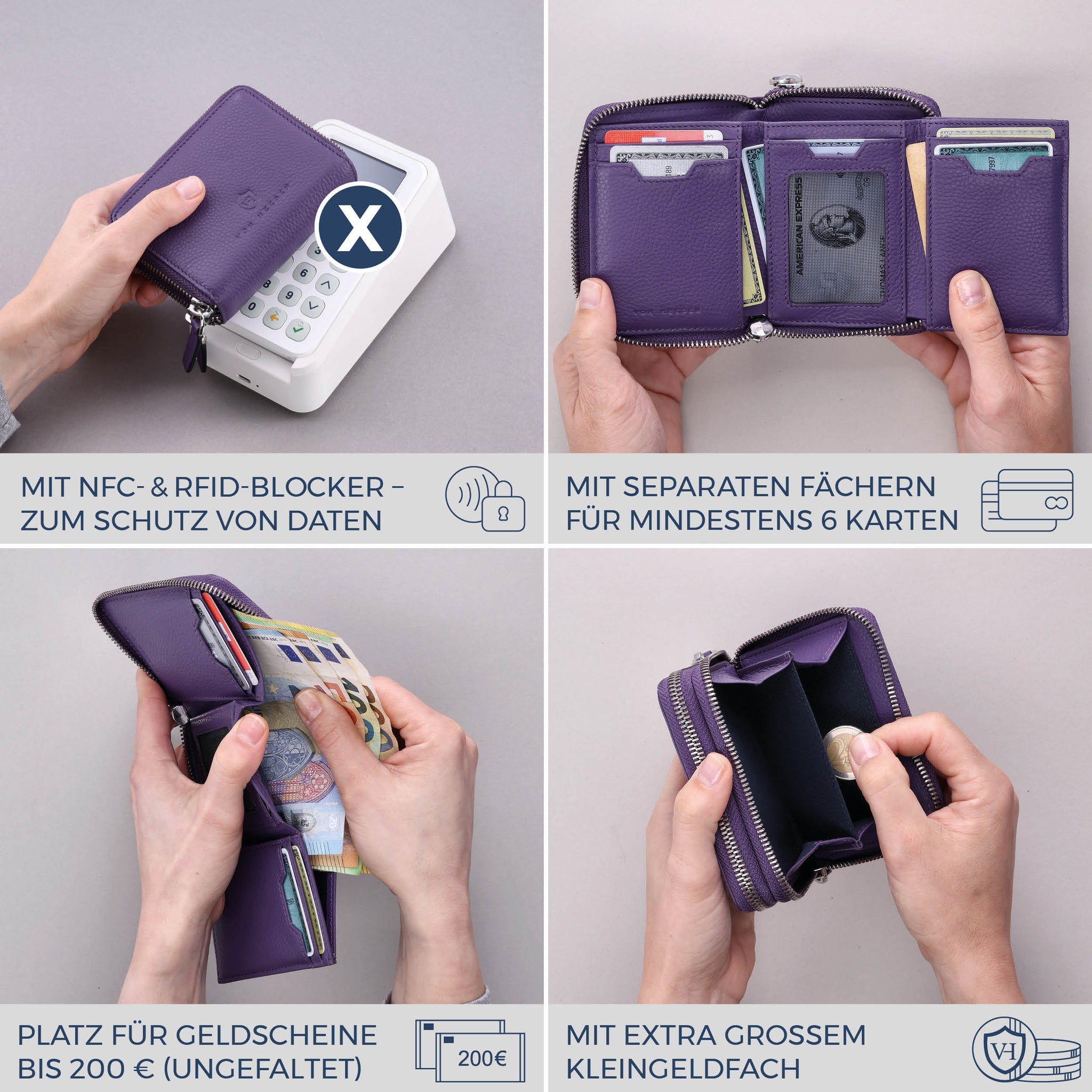 Mini-Geldbörse mit RFID-Schutz und 2 Hauptfächern (Genarbt)